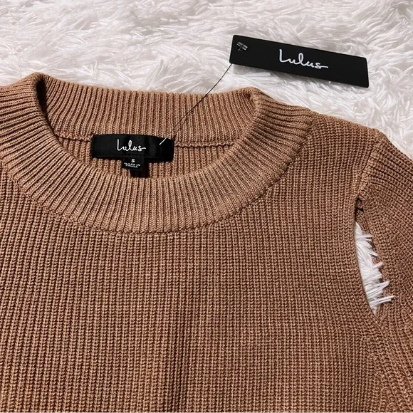 NWT LULUS Autumn Breeze Tan Cutout Pullover Sweater - Picture 4 of 9